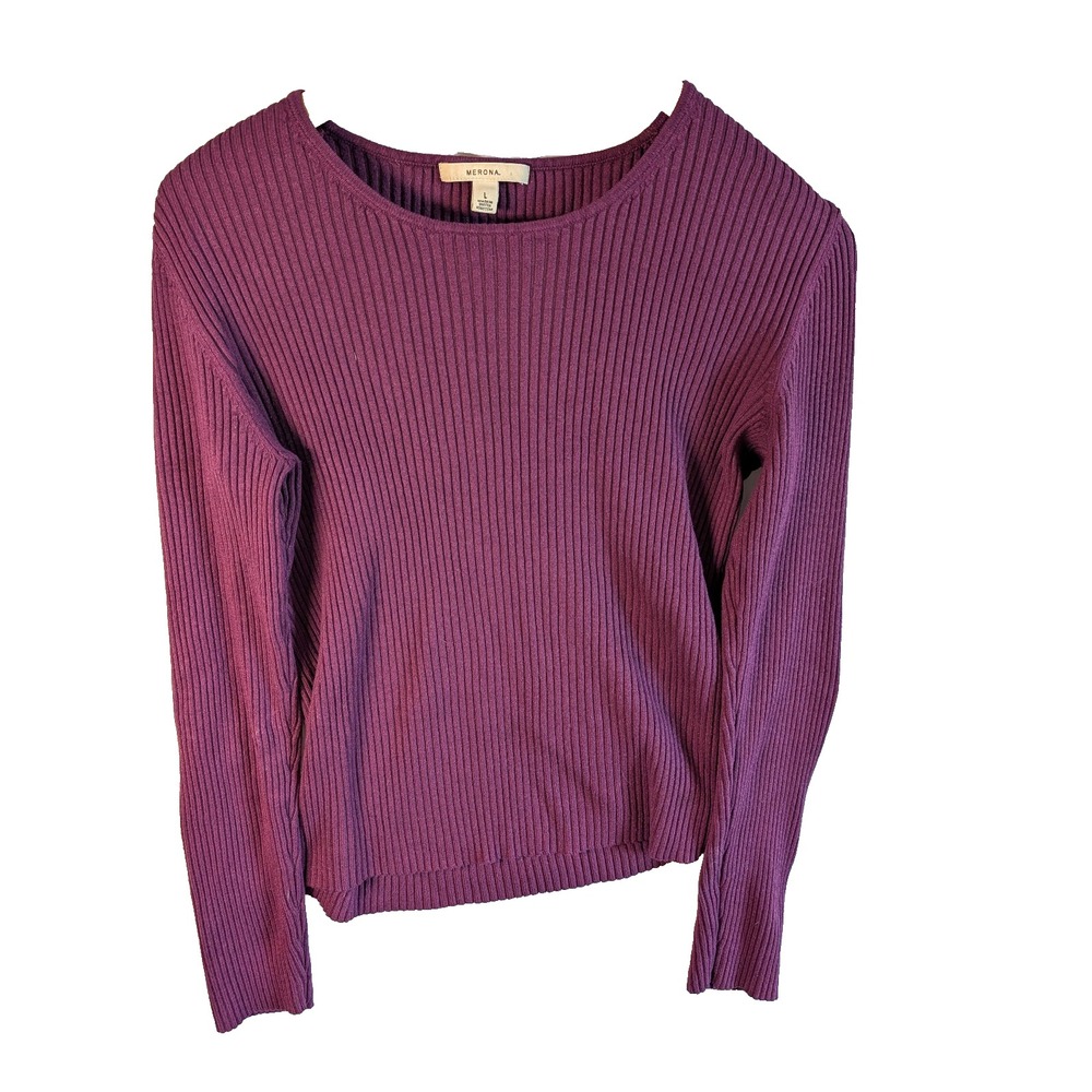 Merona Purple Ribbed Cable Knit Sweater Womens Long Sleeve Crew Neck Vintage L